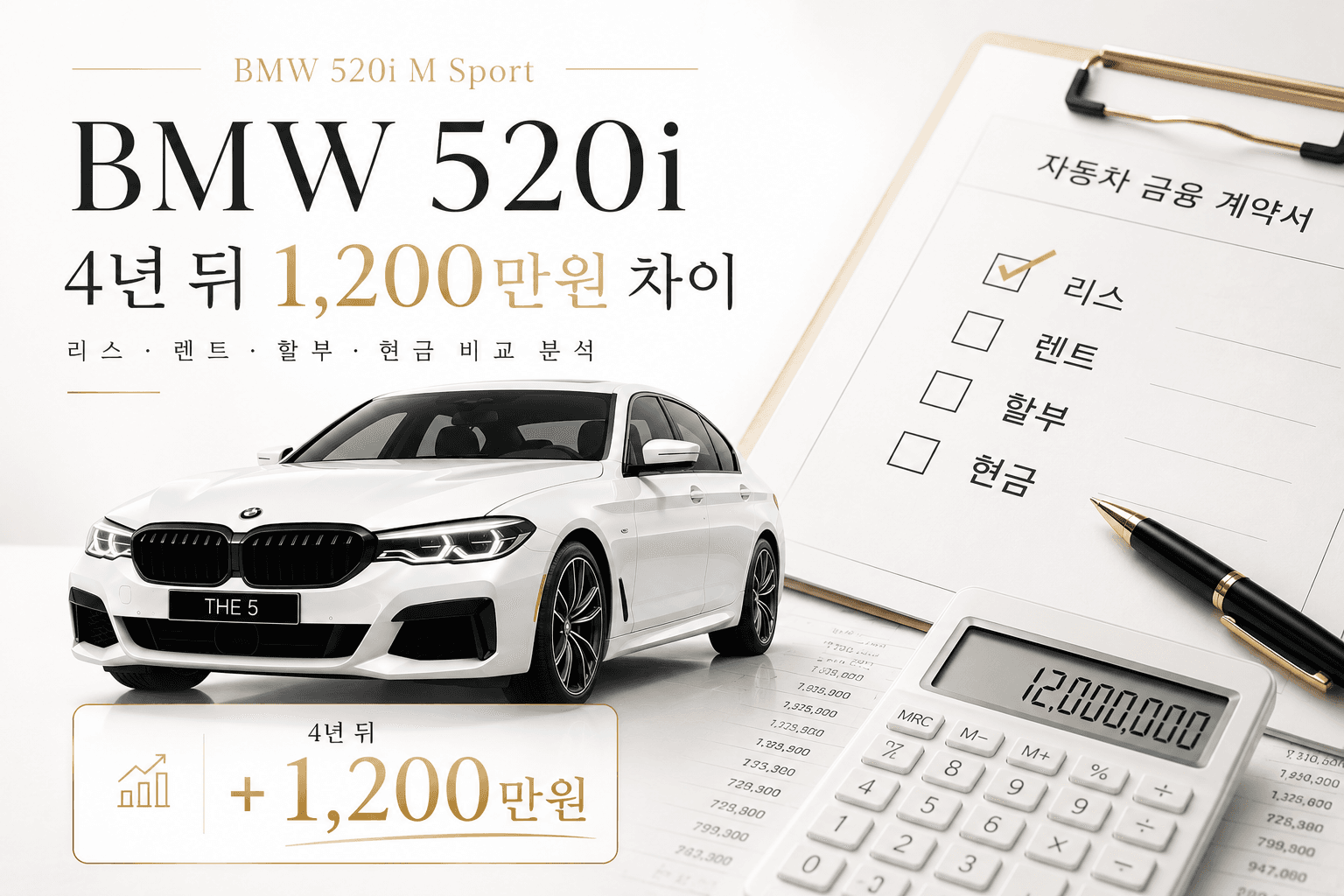 BMW 520i 리스·렌트·할부·현금 비교, 최대 1,200만원 차이 납니다